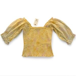 Yellow floral Billabong women’s puff sleeve top new with tags size L